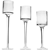 Maison &amp- White | Juego de 3 portavelas | Diseño elegante alto de vidrio fino |
